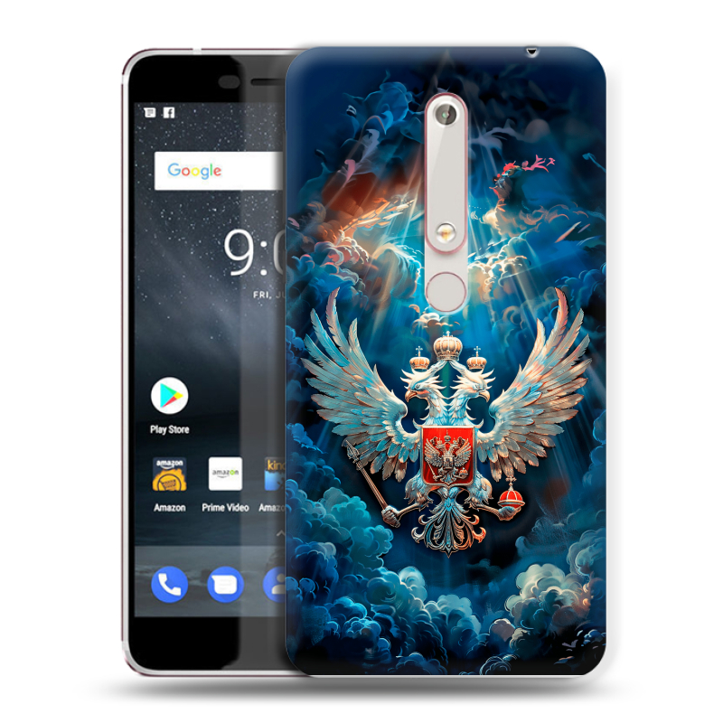Пластиковый чехол на Nokia 6 (2018) с принтом Герб флаг России Пластиковый чехол на Nokia 6 (2018) с принтом Герб флаг России