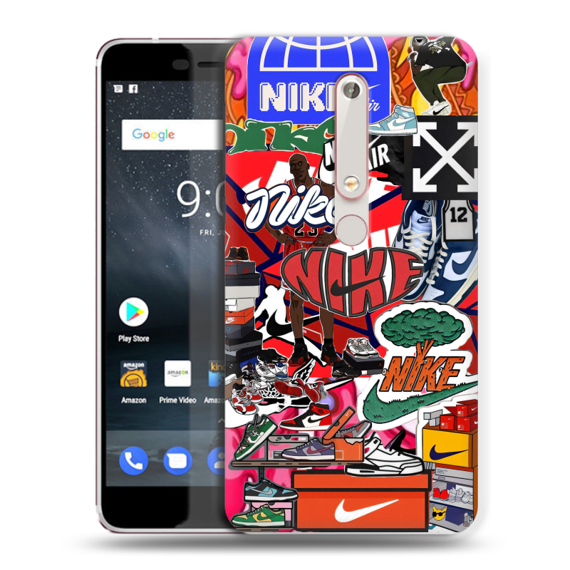 Пластиковый чехол на Nokia 6 (2018) с принтом Найк Nike яркий Пластиковый чехол на Nokia 6 (2018) с принтом Найк Nike яркий