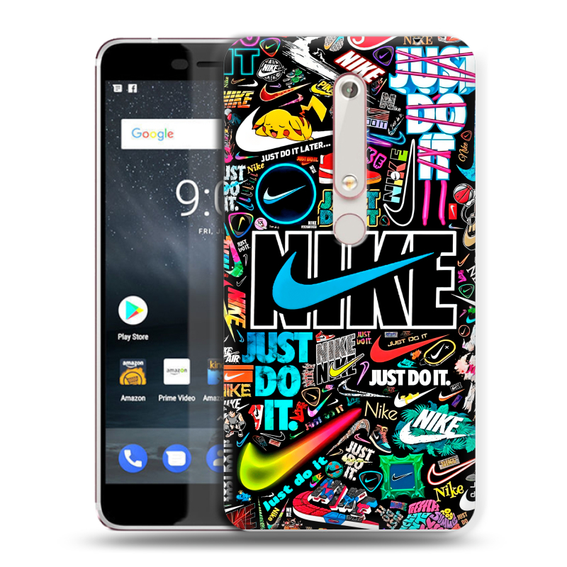 Пластиковый чехол на Nokia 6 (2018) с принтом найк nike черный Пластиковый чехол на Nokia 6 (2018) с принтом найк nike черный