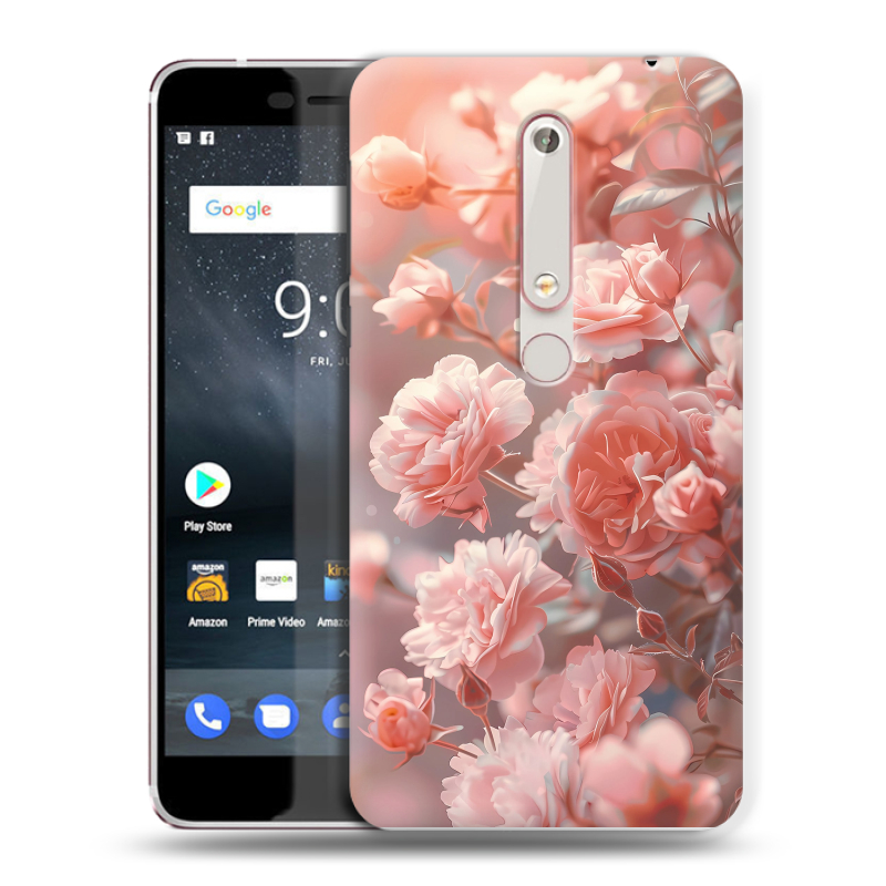 Пластиковый чехол на Nokia 6 (2018) с принтом Розовые розы Пластиковый чехол на Nokia 6 (2018) с принтом Розовые розы