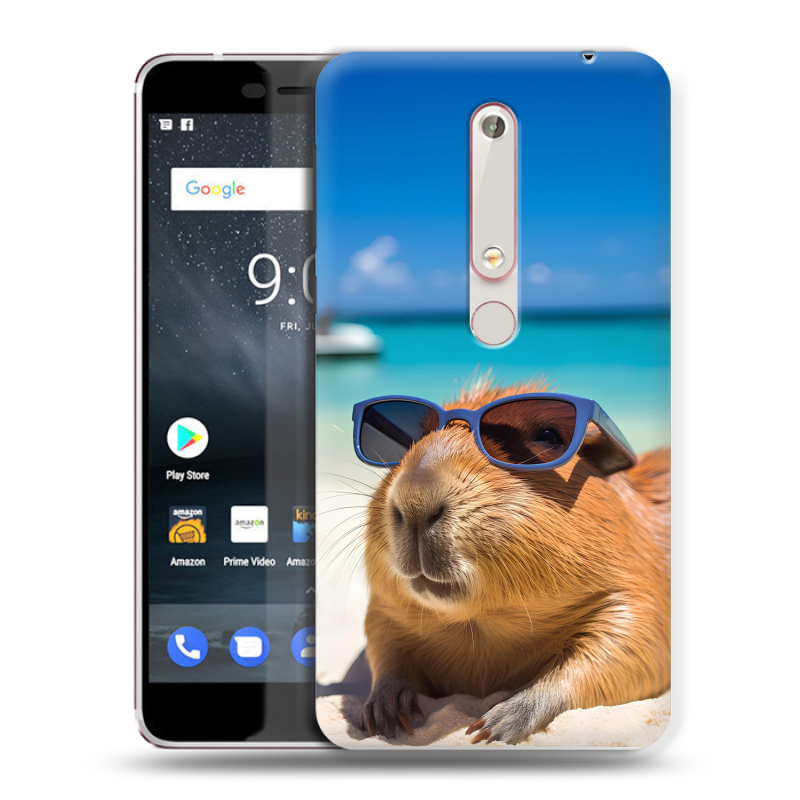 Пластиковый чехол на Nokia 6 (2018) с принтом Капибара Пластиковый чехол на Nokia 6 (2018) с принтом Капибара