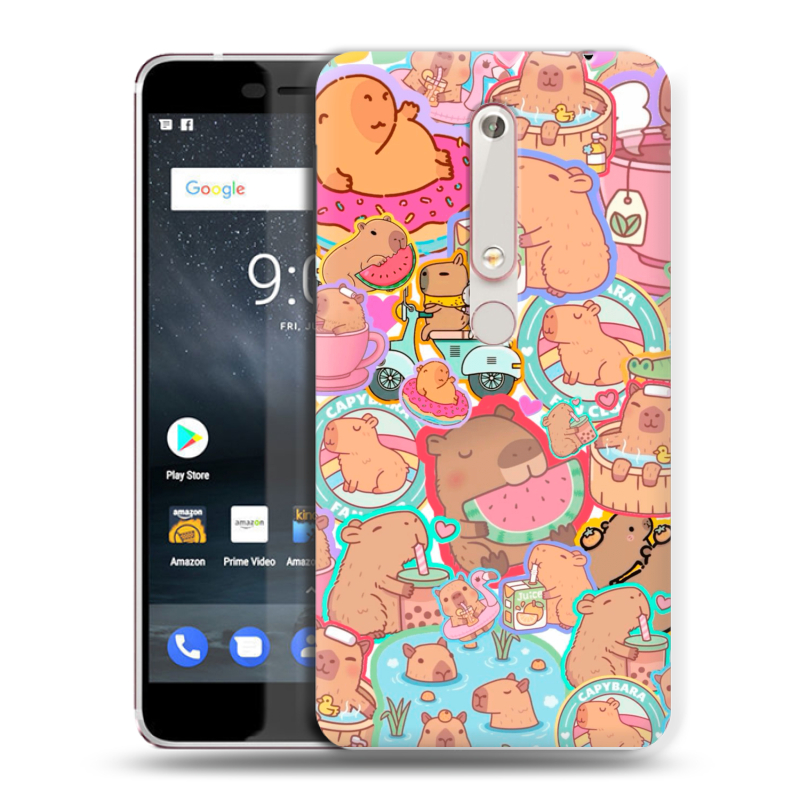 Пластиковый чехол на Nokia 6 (2018) с принтом капибары Пластиковый чехол на Nokia 6 (2018) с принтом капибары