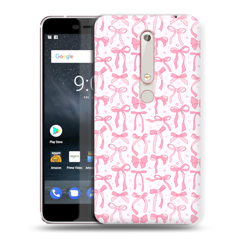Пластиковый чехол на Nokia 6 (2018) с принтом Розовые бантики Пластиковый чехол на Nokia 6 (2018) с принтом Розовые бантики
