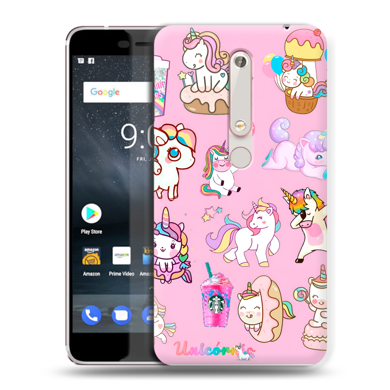 Пластиковый чехол на Nokia 6 (2018) с принтом розовые единороги Пластиковый чехол на Nokia 6 (2018) с принтом розовые единороги