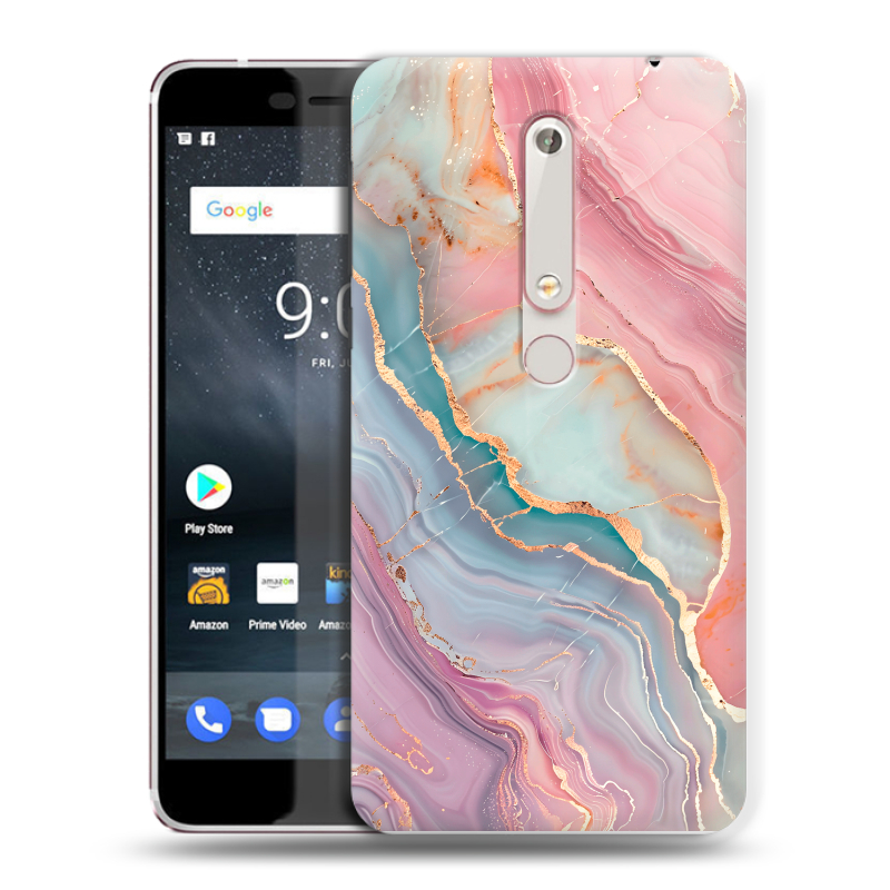 Пластиковый чехол на Nokia 6 (2018) с принтом розовый мрамор Пластиковый чехол на Nokia 6 (2018) с принтом розовый мрамор