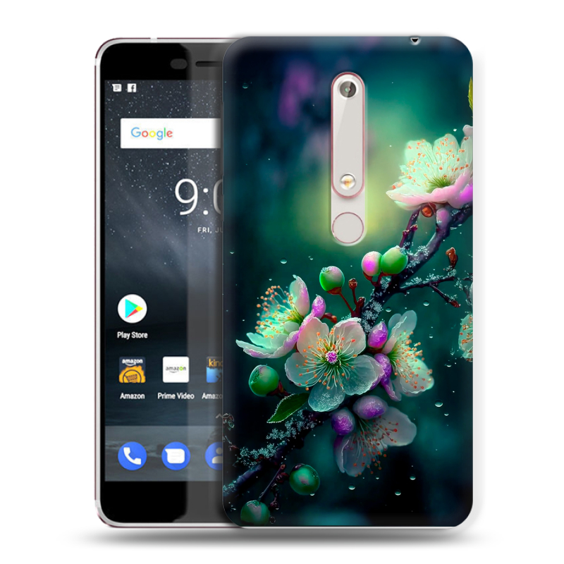 Пластиковый чехол на Nokia 6 (2018) с принтом Цветы и мрамор Пластиковый чехол на Nokia 6 (2018) с принтом Цветы и мрамор