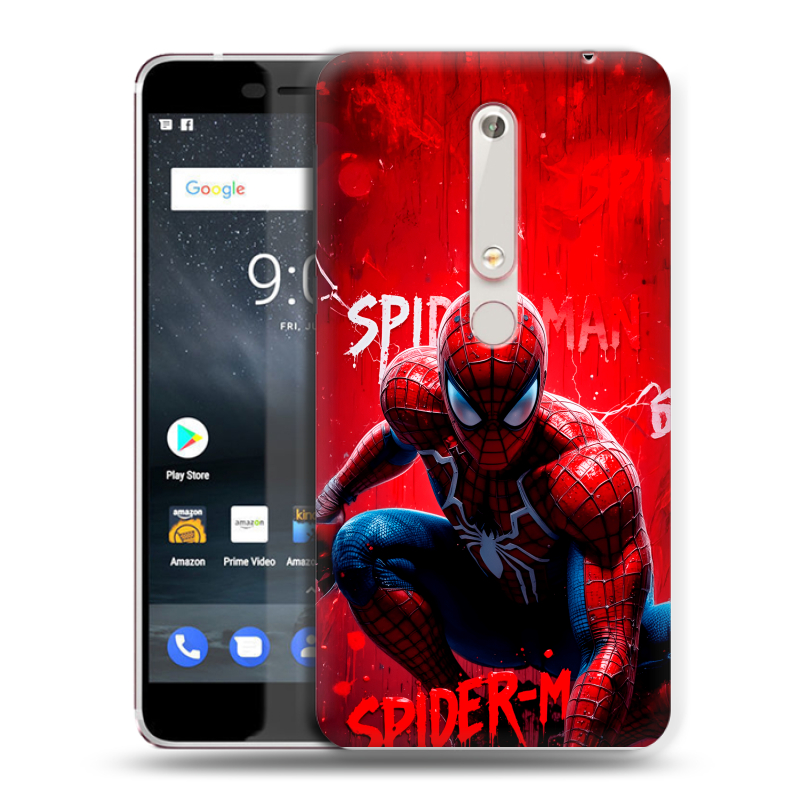 Пластиковый чехол на Nokia 6 (2018) с принтом Spiderman Человек паук Пластиковый чехол на Nokia 6 (2018) с принтом Spiderman Человек паук