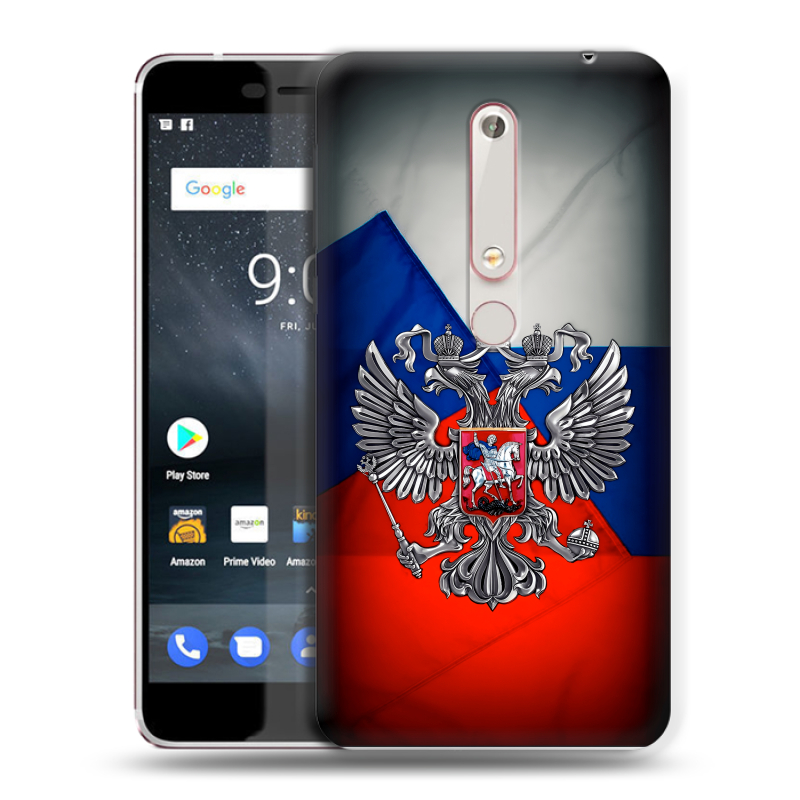 Пластиковый чехол на Nokia 6 (2018) с принтом Флаг России Пластиковый чехол на Nokia 6 (2018) с принтом Флаг России