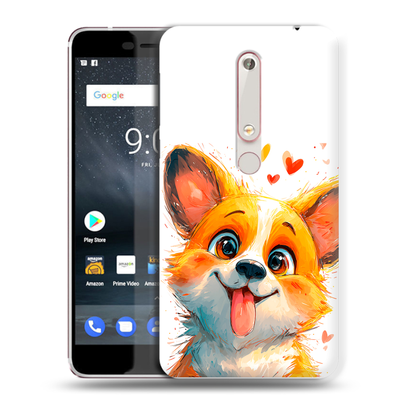 Пластиковый чехол на Nokia 6 (2018) с принтом корги Пластиковый чехол на Nokia 6 (2018) с принтом корги