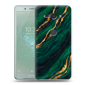Силиконовый чехол на Sony Xperia XZ2 Compact с принтом Мрамор зеленое золото Силиконовый чехол на Sony Xperia XZ2 Compact с принтом Мрамор зеленое золото