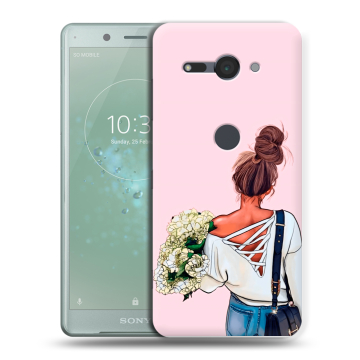 Силиконовый чехол на Sony Xperia XZ2 Compact с принтом Девушка и букет Силиконовый чехол на Sony Xperia XZ2 Compact с принтом Девушка и букет