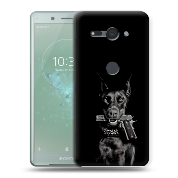 Силиконовый чехол на Sony Xperia XZ2 Compact с принтом Доберман и пистолет