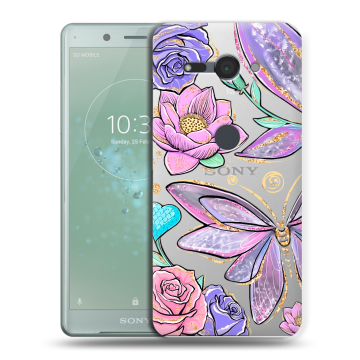 Силиконовый чехол на Sony Xperia XZ2 Compact с принтом Бабочки и цветы Силиконовый чехол на Sony Xperia XZ2 Compact с принтом Бабочки и цветы