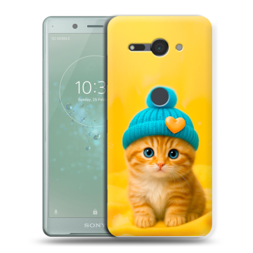 Силиконовый чехол на Sony Xperia XZ2 Compact с принтом Котенок в шапке