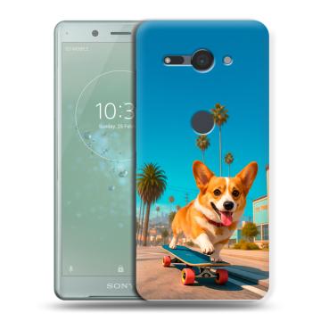 Силиконовый чехол на Sony Xperia XZ2 Compact с принтом Корги на скейте