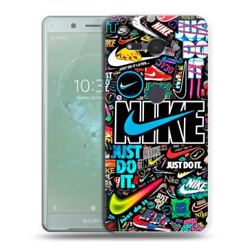 Силиконовый чехол на Sony Xperia XZ2 Compact с принтом найк nike черный Силиконовый чехол на Sony Xperia XZ2 Compact с принтом найк nike черный