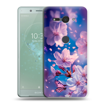 Силиконовый чехол на Sony Xperia XZ2 Compact с принтом цветы бабочки Силиконовый чехол на Sony Xperia XZ2 Compact с принтом цветы бабочки