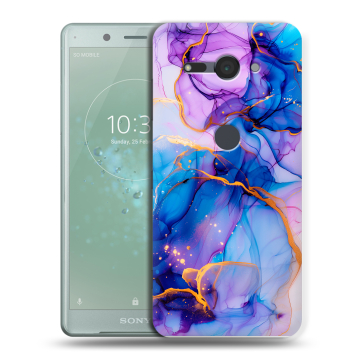 Силиконовый чехол на Sony Xperia XZ2 Compact с принтом синий мрамор