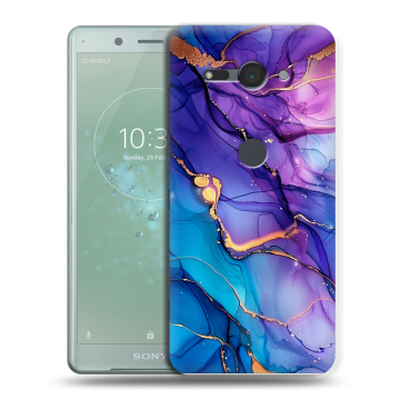 Силиконовый чехол на Sony Xperia XZ2 Compact с принтом синий мрамор Силиконовый чехол на Sony Xperia XZ2 Compact с принтом синий мрамор