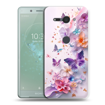 Силиконовый чехол на Sony Xperia XZ2 Compact с принтом цветы бабочки Силиконовый чехол на Sony Xperia XZ2 Compact с принтом цветы бабочки