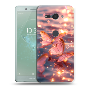 Силиконовый чехол на Sony Xperia XZ2 Compact с принтом бабочки розовые