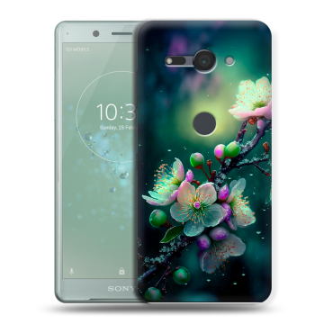 Силиконовый чехол на Sony Xperia XZ2 Compact с принтом Цветы и мрамор Силиконовый чехол на Sony Xperia XZ2 Compact с принтом Цветы и мрамор