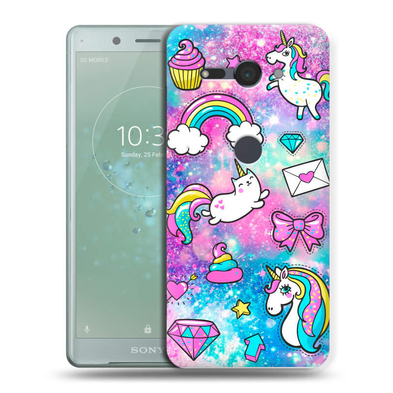 Пластиковый чехол на Sony Xperia XZ2 Compact с принтом Единороги Пластиковый чехол на Sony Xperia XZ2 Compact с принтом Единороги