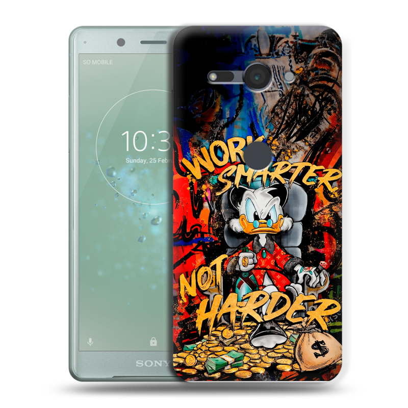 Пластиковый чехол на Sony Xperia XZ2 Compact с принтом Дональд Дак Деньги Пластиковый чехол на Sony Xperia XZ2 Compact с принтом Дональд Дак Деньги