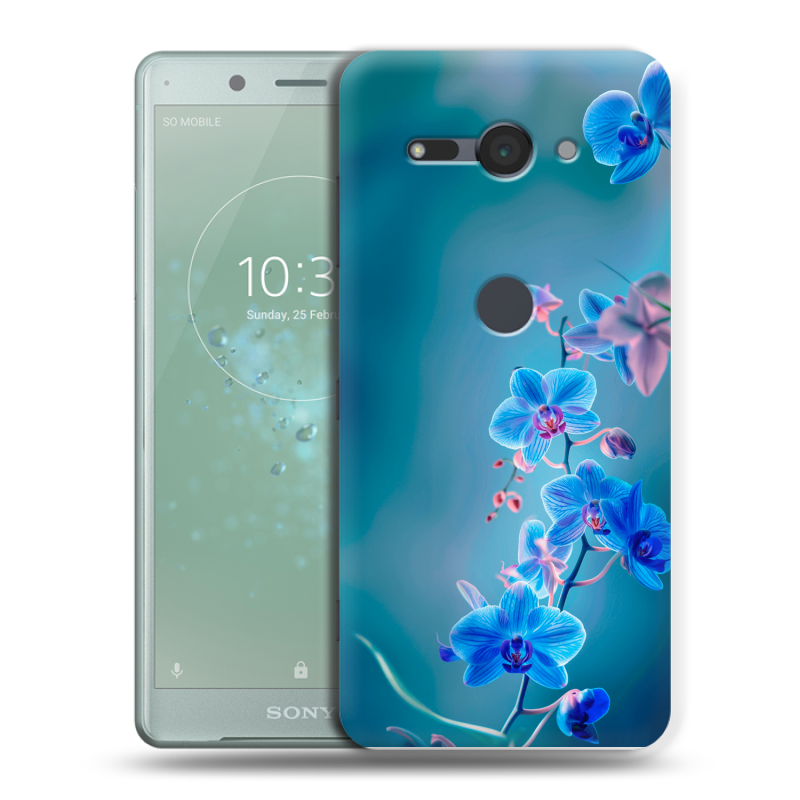 Пластиковый чехол на Sony Xperia XZ2 Compact с принтом Голубые цветы Пластиковый чехол на Sony Xperia XZ2 Compact с принтом Голубые цветы