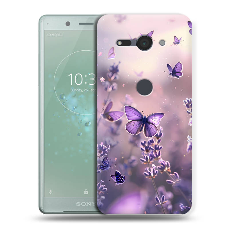 Силиконовый чехол на Sony Xperia XZ2 Compact с принтом бабочки и лаванда Силиконовый чехол на Sony Xperia XZ2 Compact с принтом бабочки и лаванда