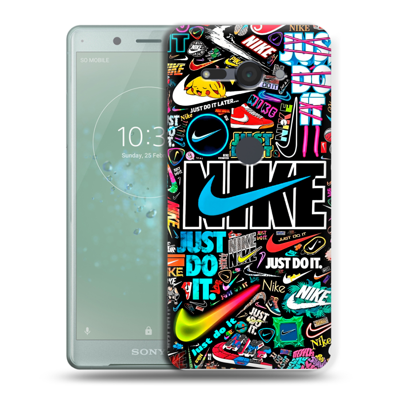 Пластиковый чехол на Sony Xperia XZ2 Compact с принтом найк nike черный Пластиковый чехол на Sony Xperia XZ2 Compact с принтом найк nike черный