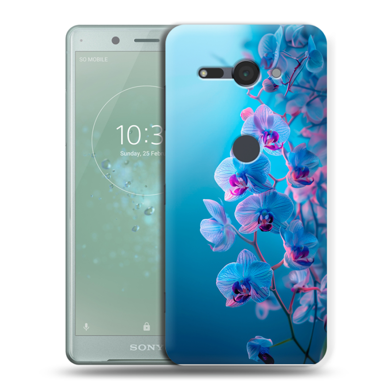 Силиконовый чехол на Sony Xperia XZ2 Compact с принтом голубые орхидеи Силиконовый чехол на Sony Xperia XZ2 Compact с принтом голубые орхидеи