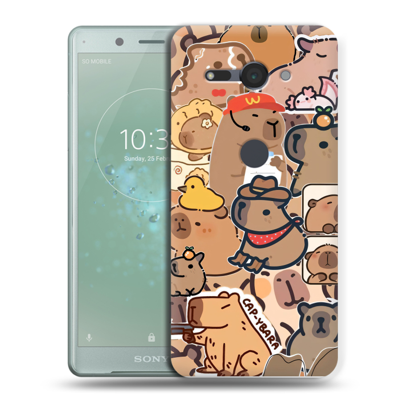 Силиконовый чехол на Sony Xperia XZ2 Compact с принтом капибара Силиконовый чехол на Sony Xperia XZ2 Compact с принтом капибара