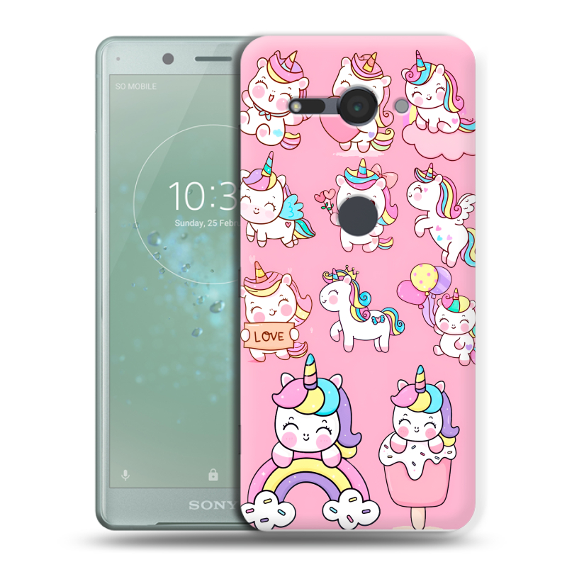 Силиконовый чехол на Sony Xperia XZ2 Compact с принтом Единороги и радуга Силиконовый чехол на Sony Xperia XZ2 Compact с принтом Единороги и радуга