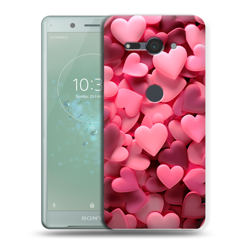 Силиконовый чехол на Sony Xperia XZ2 Compact с принтом розовые сердечки Силиконовый чехол на Sony Xperia XZ2 Compact с принтом розовые сердечки