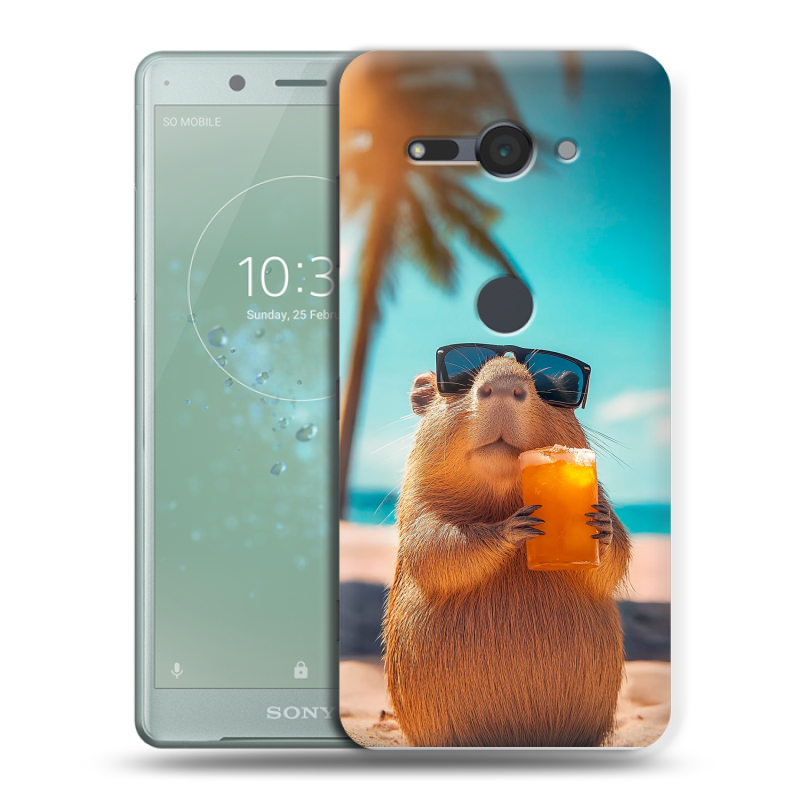 Пластиковый чехол на Sony Xperia XZ2 Compact с принтом Капибара Пластиковый чехол на Sony Xperia XZ2 Compact с принтом Капибара