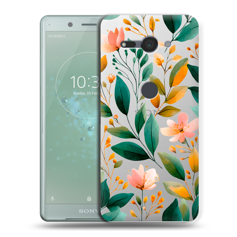 Пластиковый чехол на Sony Xperia XZ2 Compact с принтом Цветы паттерн Пластиковый чехол на Sony Xperia XZ2 Compact с принтом Цветы паттерн