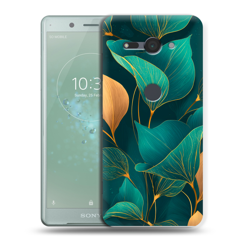 Силиконовый чехол на Sony Xperia XZ2 Compact с принтом Листья и золото Силиконовый чехол на Sony Xperia XZ2 Compact с принтом Листья и золото