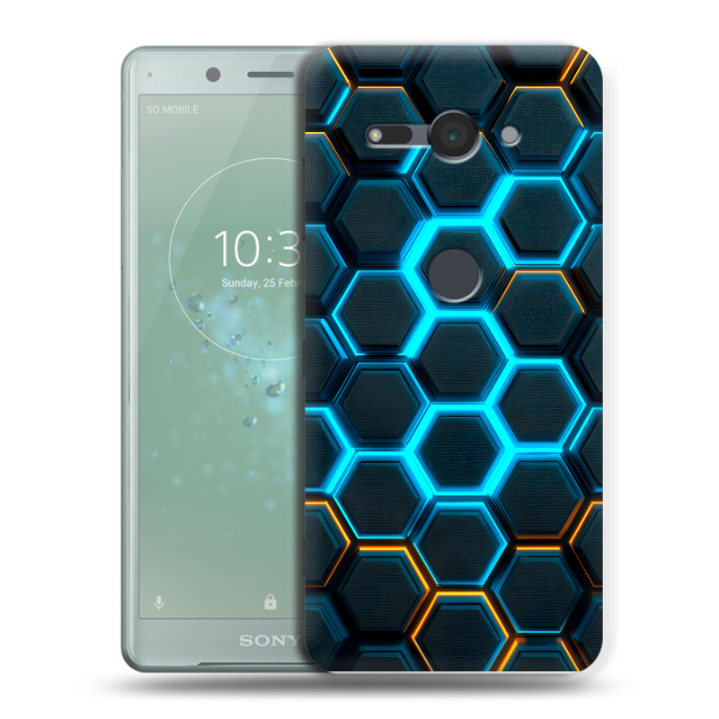 Силиконовый чехол на Sony Xperia XZ2 Compact с принтом Неоновые соты Силиконовый чехол на Sony Xperia XZ2 Compact с принтом Неоновые соты