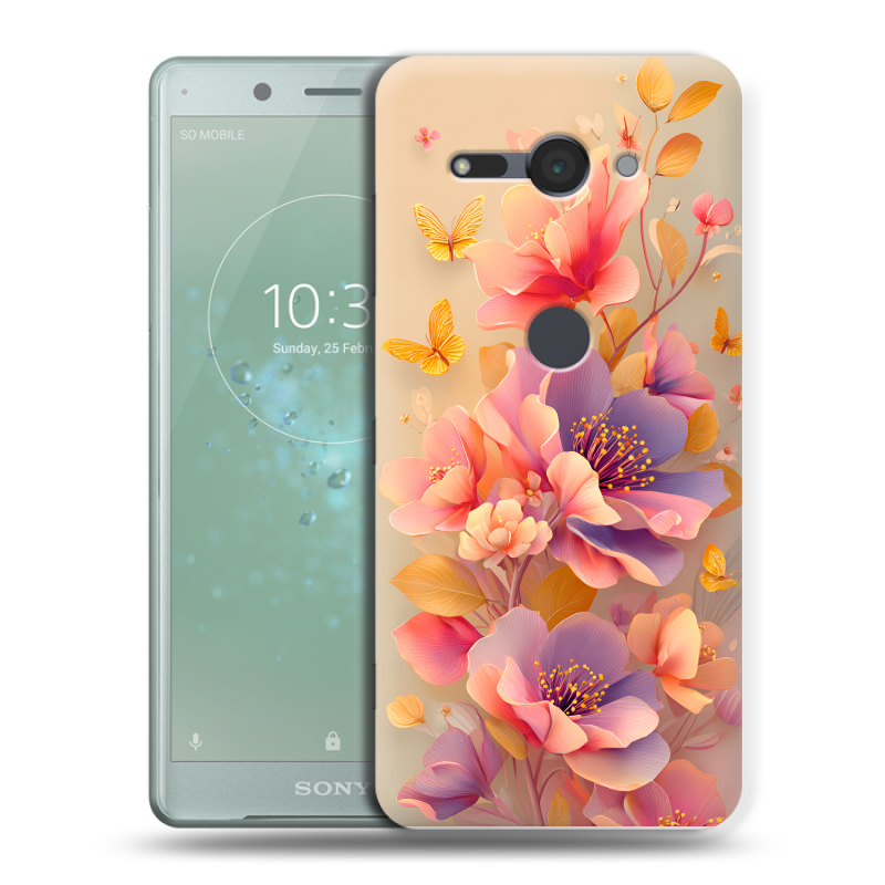 Пластиковый чехол на Sony Xperia XZ2 Compact с принтом Цветы и бабочки Пластиковый чехол на Sony Xperia XZ2 Compact с принтом Цветы и бабочки