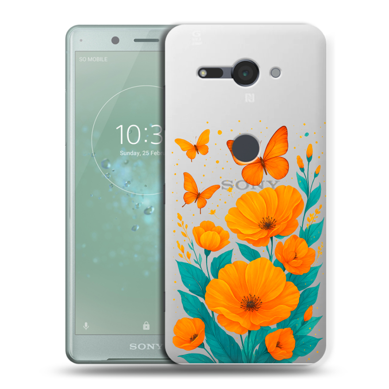Силиконовый чехол на Sony Xperia XZ2 Compact с принтом цветы бабочки Силиконовый чехол на Sony Xperia XZ2 Compact с принтом цветы бабочки