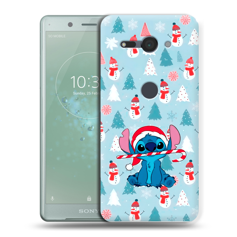 Пластиковый чехол на Sony Xperia XZ2 Compact с принтом Стич Новый год Пластиковый чехол на Sony Xperia XZ2 Compact с принтом Стич Новый год