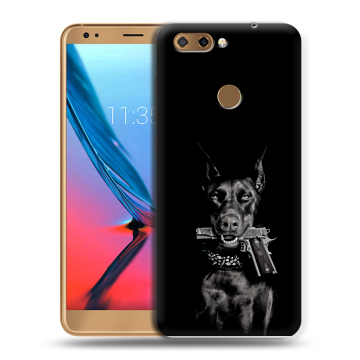 Силиконовый чехол на ZTE Blade V9 с принтом Доберман и пистолет Силиконовый чехол на ZTE Blade V9 с принтом Доберман и пистолет