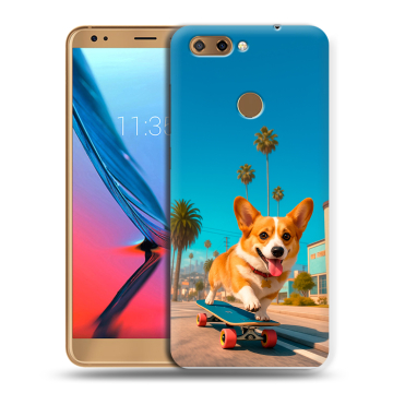 Силиконовый чехол на ZTE Blade V9 с принтом Корги на скейте