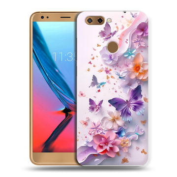 Силиконовый чехол на ZTE Blade V9 с принтом цветы бабочки
