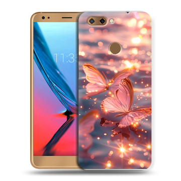 Силиконовый чехол на ZTE Blade V9 с принтом бабочки розовые