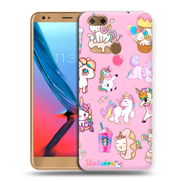 Силиконовый чехол на ZTE Blade V9 с принтом розовые единороги