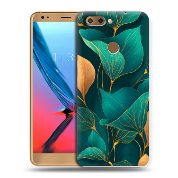 Силиконовый чехол на ZTE Blade V9 с принтом Листья и золото
