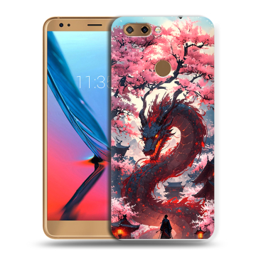 Силиконовый чехол на ZTE Blade V9 с принтом Дракон Японский