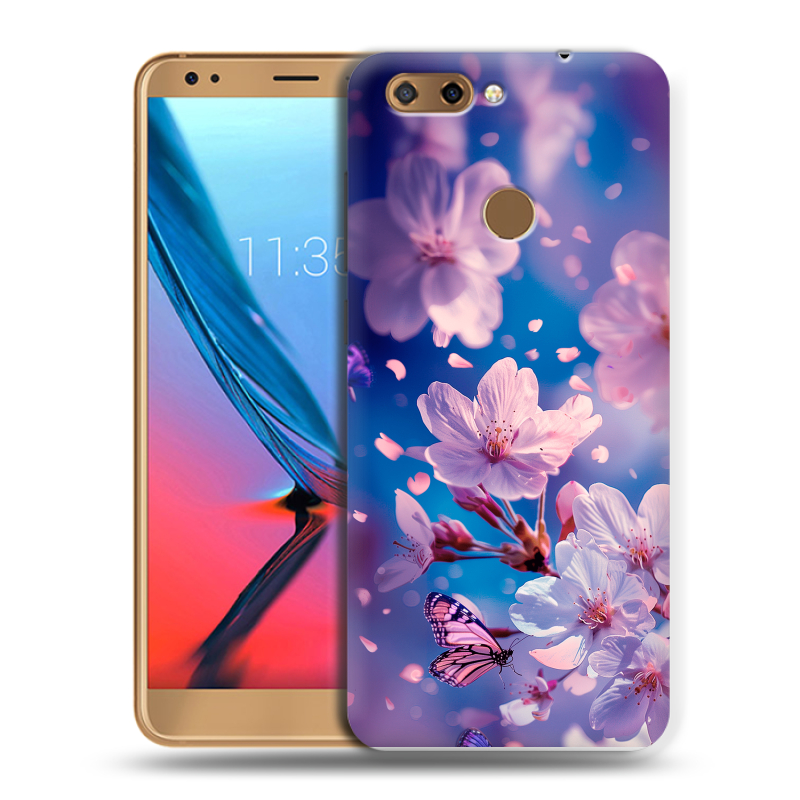 Силиконовый чехол на ZTE Blade V9 с принтом цветы бабочки Силиконовый чехол на ZTE Blade V9 с принтом цветы бабочки